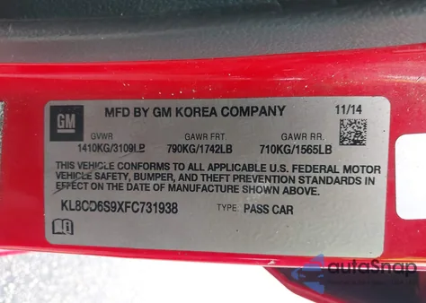 2015 Chevrolet Spark 1Lt Cvt from USA, damaged, VIN KL8CD6S9XFC731938